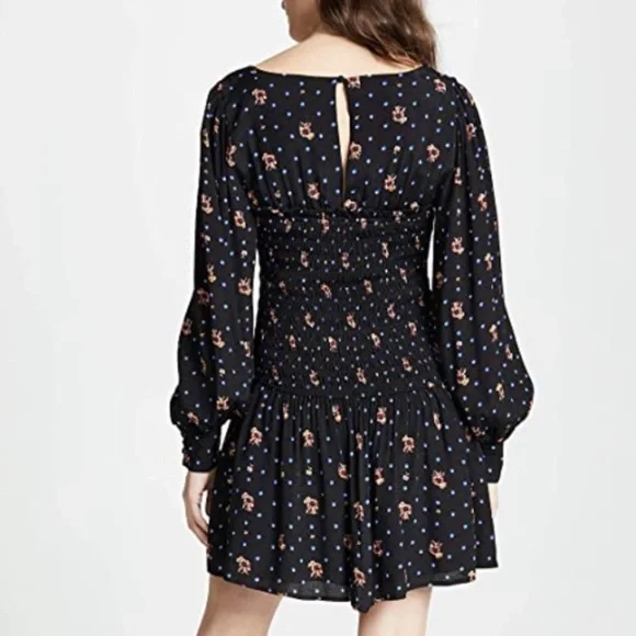 NWT Free People Black combo floral print two Faces Mini Dress - Picture 3 of 9